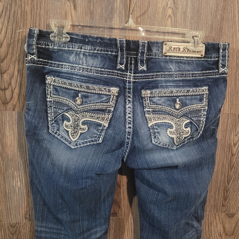 Rock Revival Glade Easy Bootcut Jeans 32 x 29.5 Embellished Rhinestone Pocket - Picture 2 of 14